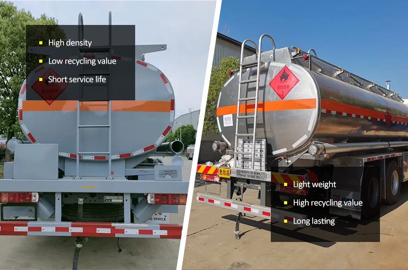 The weight of aluminum alloy fuel tanker compared with ordinary carbon steel fuel tanker